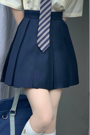 Striped Pudding Bear JK Shirt Set for Women - Short Sleeve & Long Sleeve Uniform, Blue, Summer Fashion, Kawaii Style