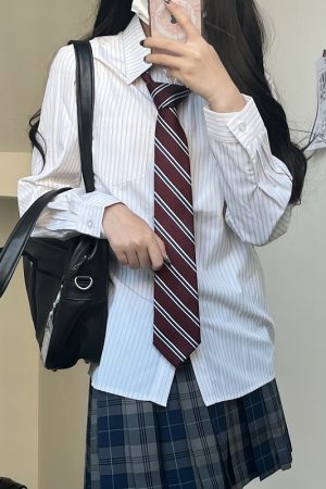 Striped Short-Sleeve Japanese College-Style White Shirt - Loose High-End Summer Top for Women - Trendy Casual Wear