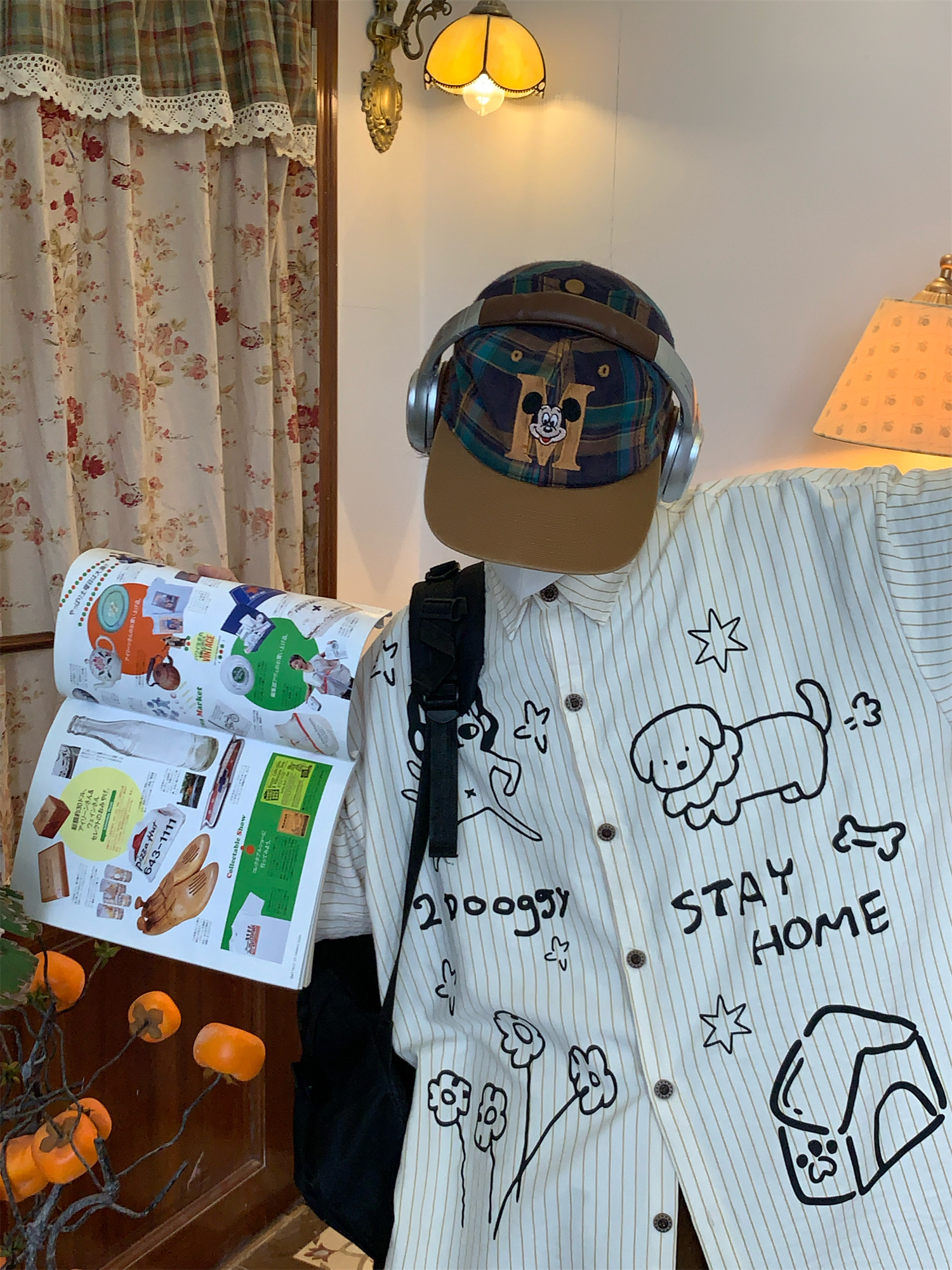 Striped Short Sleeve Shirt for Couples - Summer Loose Fit Dog Print Top - Trendy Vintage Style Striped Short Sleeve Shirt for Couples - Summer Loose Fit Dog Print Top - Trendy Vintage Style