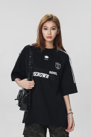 Striped Short Sleeve T-Shirt for Women - Casual American Sports Style, Loose Fit Summer Top for Couples