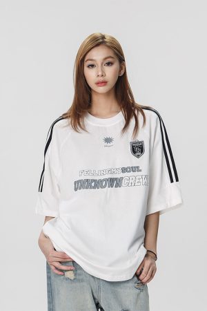 Striped Short Sleeve T-Shirt for Women - Casual American Sports Style, Loose Fit Summer Top for Couples