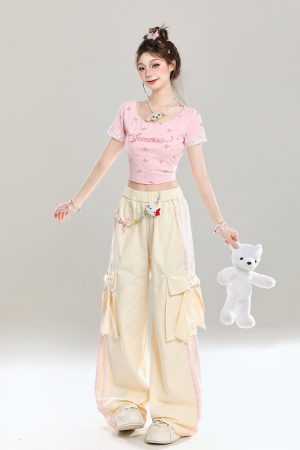 Stylish Butterfly Knot Casual Pants for Girls - Summer Loose Wide-Leg Trousers, Straight-Leg Draping Floor-Length Fashion Pants