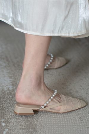 Stylish Casual Outdoor Pearl Mesh Chunky Low-Heeled Half Slippers Sandals for Women - Versatile Summer Footwear