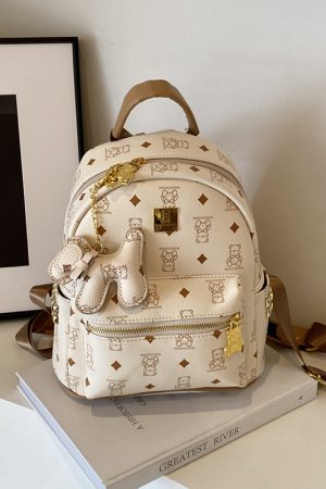 Stylish High-End Double Shoulder Backpack 2024 Women's Versatile Bag for School & Everyday Use, Trendy Maiduo Bear Design