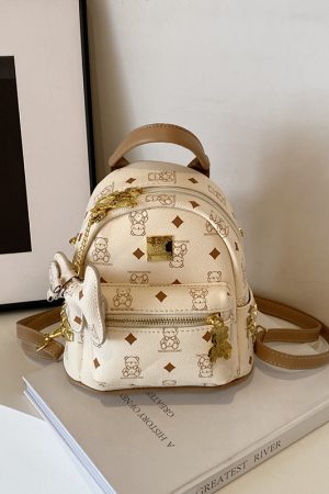 Stylish High-End Double Shoulder Backpack 2024 Women's Versatile Bag for School & Everyday Use, Trendy Maiduo Bear Design