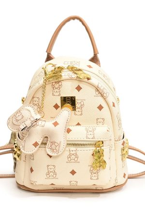 Stylish High-End Double Shoulder Backpack 2024 Women's Versatile Bag for School & Everyday Use, Trendy Maiduo Bear Design