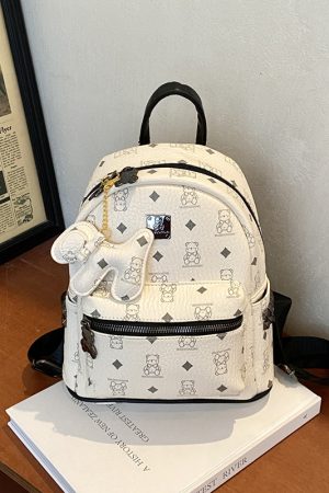 Stylish High-End Double Shoulder Backpack 2024 Women's Versatile Bag for School & Everyday Use, Trendy Maiduo Bear Design