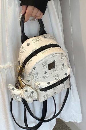 Stylish High-End Double Shoulder Backpack 2024 Women's Versatile Bag for School & Everyday Use, Trendy Maiduo Bear Design