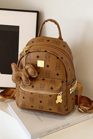 Stylish High-End Double Shoulder Backpack 2024 Women's Versatile Bag for School & Everyday Use, Trendy Maiduo Bear Design