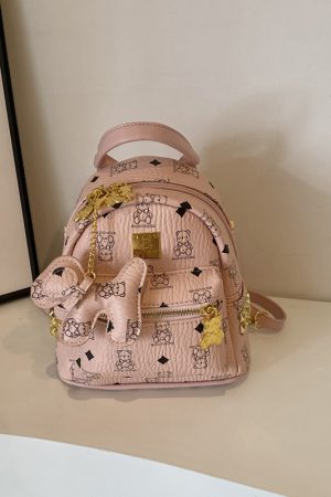 Stylish High-End Double Shoulder Backpack 2024 Women's Versatile Bag for School & Everyday Use, Trendy Maiduo Bear Design