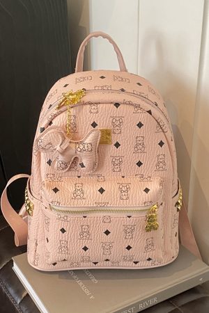 Stylish High-End Double Shoulder Backpack 2024 Women's Versatile Bag for School & Everyday Use, Trendy Maiduo Bear Design