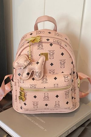 Stylish High-End Double Shoulder Backpack 2024 Women's Versatile Bag for School & Everyday Use, Trendy Maiduo Bear Design