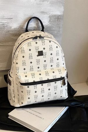 Stylish High-End Double Shoulder Backpack 2024 Women's Versatile Bag for School & Everyday Use, Trendy Maiduo Bear Design