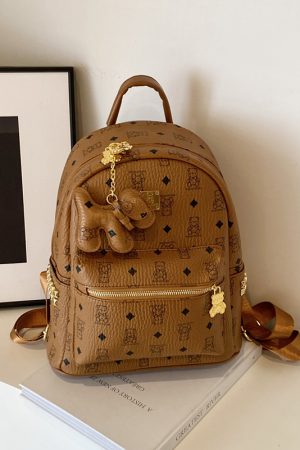 Stylish High-End Double Shoulder Backpack 2024 Women's Versatile Bag for School & Everyday Use, Trendy Maiduo Bear Design