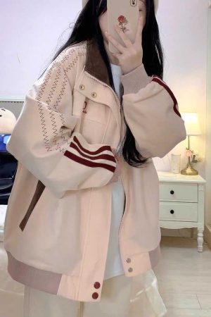 Stylish Pink Patchwork Baseball Jacket for Women - Unique Korean-Style Cardigan for Spring and Autumn Fashion