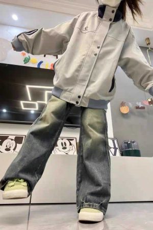 Stylish Pink Patchwork Baseball Jacket for Women - Unique Korean-Style Cardigan for Spring and Autumn Fashion