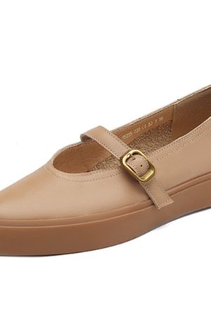 Stylish Women's Genuine Leather Pointed Toe One-Strap Mary Jane Shoes - Thick-Soled Platform Loafers for Trendy Looks