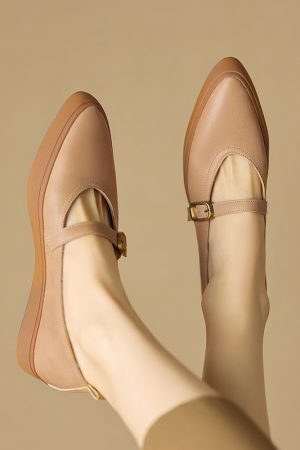 Stylish Women's Genuine Leather Pointed Toe One-Strap Mary Jane Shoes - Thick-Soled Platform Loafers for Trendy Looks