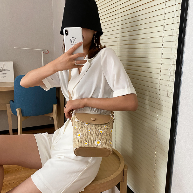 Stylish Woven Straw Crossbody Bag for Women - Japanese & Korean Style Fairy Bucket Bag for Summer 2025 Stylish Woven Straw Crossbody Bag for Women - Japanese & Korean Style Fairy Bucket Bag for Summer 2025