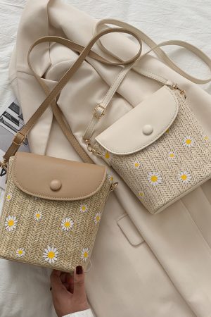 Stylish Woven Straw Crossbody Bag for Women - Japanese & Korean Style Fairy Bucket Bag for Summer 2025