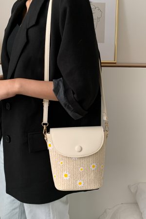 Stylish Woven Straw Crossbody Bag for Women - Japanese & Korean Style Fairy Bucket Bag for Summer 2025