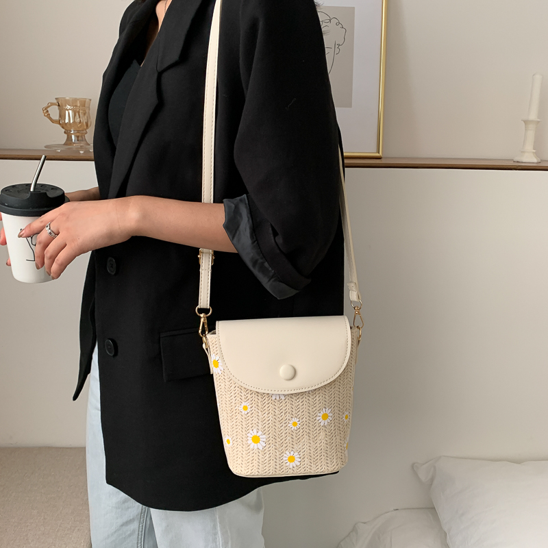 Stylish Woven Straw Crossbody Bag for Women - Japanese & Korean Style Fairy Bucket Bag for Summer 2025 Stylish Woven Straw Crossbody Bag for Women - Japanese & Korean Style Fairy Bucket Bag for Summer 2025