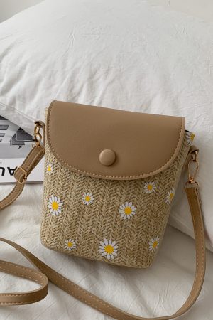 Stylish Woven Straw Crossbody Bag for Women - Japanese & Korean Style Fairy Bucket Bag for Summer 2025