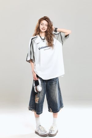 Summer 2025 College Style Letter Print Short-Sleeve T-Shirt for Girls - Loose Casual Top, Trendy Niche Design