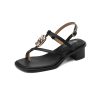 Summer 2025 Genuine Leather Mid-Heel Chunky Roman Sandals for Women - Apricot Square-Toe Thong Style