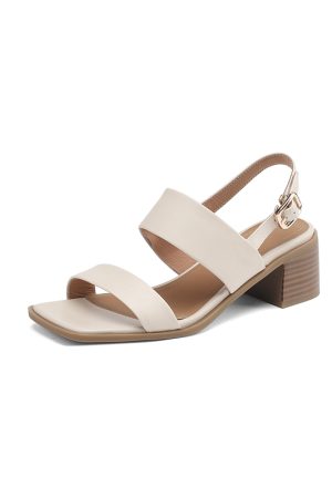 Summer 2025 Open Toe Chunky Heeled Sandals for Women in Top Layer Cowhide - Stylish High Heels for Trendy Outfits