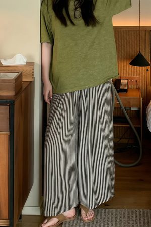 Summer 2025 Striped Wide-Leg Pants for Women - Thin, Loose, Casual Nine-Point Plus Size Trousers