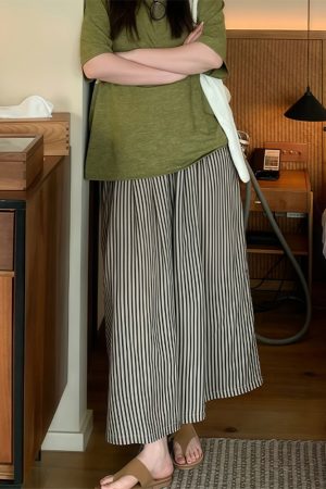 Summer 2025 Striped Wide-Leg Pants for Women - Thin, Loose, Casual Nine-Point Plus Size Trousers