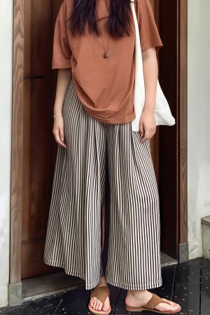 Summer 2025 Striped Wide-Leg Pants for Women - Thin, Loose, Casual Nine-Point Plus Size Trousers