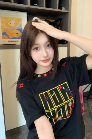 Summer 2025 Women's American Hip-Hop Style Embroidered Short Sleeve T-Shirt - Trendy Couple Streetwear Top