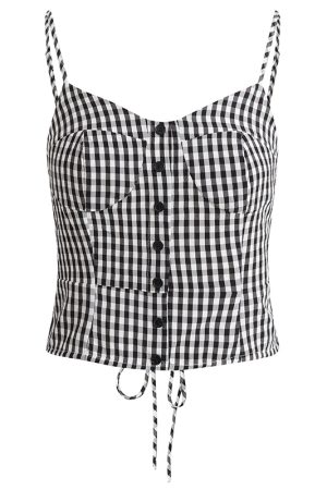 Summer 2025 Women's Black and White Checkered Short Top - French Vacation Style, Trendy and Chic Fashion