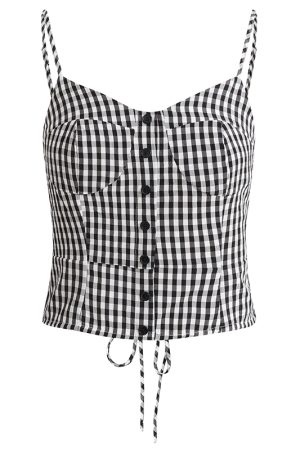 Summer 2025 Women's Black and White Checkered Short Top - French Vacation Style, Trendy and Chic Fashion