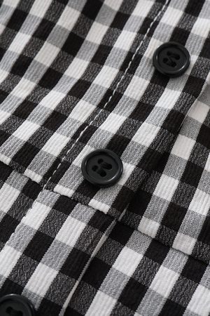 Summer 2025 Women's Black and White Checkered Short Top - French Vacation Style, Trendy and Chic Fashion