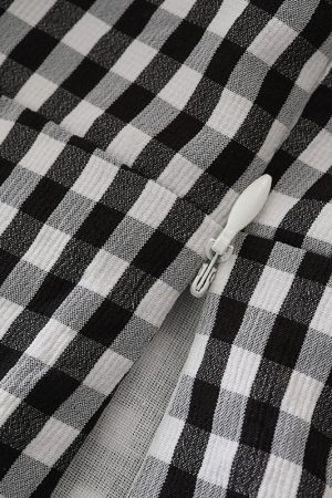 Summer 2025 Women's Black and White Checkered Short Top - French Vacation Style, Trendy and Chic Fashion