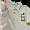 Summer 2025 Womenâ€™s Color-Blocking Polo Collar Short Sleeve T-Shirt with Embroidered Puppy - Cute Cartoon Shoulder-Reducing Style