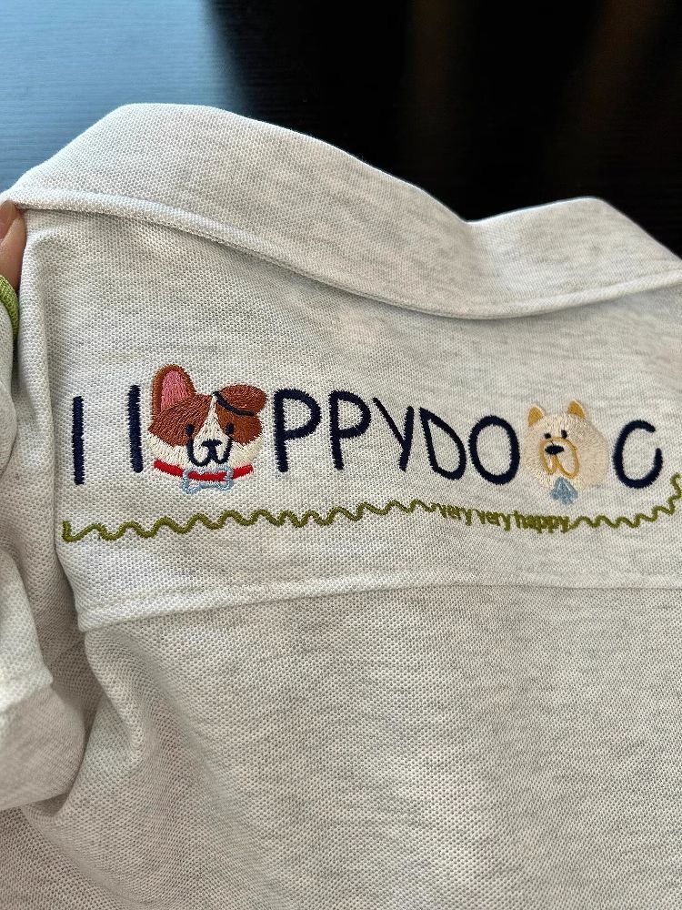 Summer 2025 Women’s Color-Blocking Polo Collar Short Sleeve T-Shirt with Embroidered Puppy - Cute Cartoon Shoulder-Reducing Style Summer 2025 Women’s Color-Blocking Polo Collar Short Sleeve T-Shirt with Embroidered Puppy - Cute Cartoon Shoulder-Reducing Style
