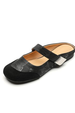 Summer 2025 Women's Cute Apricot Round Toe Flat Half Slippers - Top Layer Cowhide Outdoor Footwear