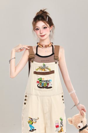 Summer 2025 Women's Embroidered Cartoon Jumpsuit - Loose Casual Overalls in Trendy American Style
