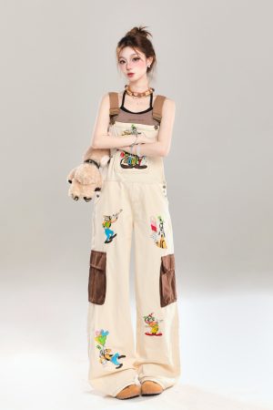 Summer 2025 Women's Embroidered Cartoon Jumpsuit - Loose Casual Overalls in Trendy American Style