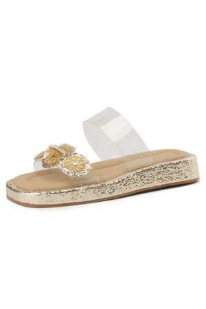 Summer 2025 Women’s Fairy Style Transparent One-Strap Open-Toe Slippers with Thick Sole and Camellia Design