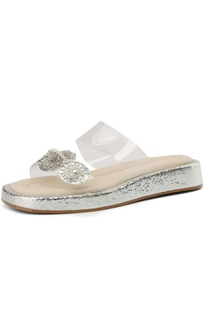 Summer 2025 Womenâ€™s Fairy Style Transparent One-Strap Open-Toe Slippers with Thick Sole and Camellia Design