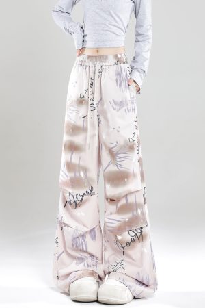 Summer 2025 Women's High Street Graffiti Wide Leg Loose Casual Trousers - American Style Straight Pants