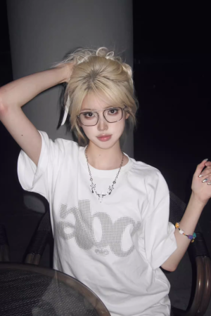 Summer 2025 Women's Loose Round Neck T-Shirt with Letter Print - Casual Short Sleeve Trendy Top for Couples