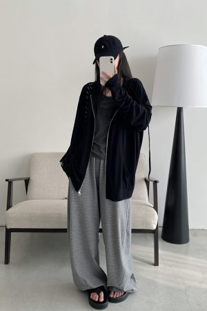 Summer 3D Segmented Deconstructed Wide-Leg Striped Sports Pants with Drawstring - Loose Fit Casual Trousers for Women