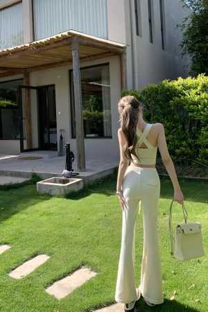 Summer Aerobics Cami Top for Women with Chest Pads, Short Length, Open Back, Outdoor Sportswear, Casual Activewear