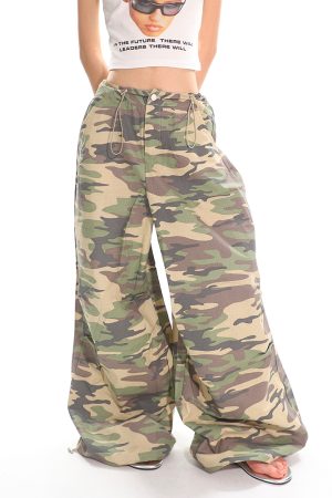 Summer American-Style Camouflage Wide-Leg Pants for Women - Loose Fit, Floor-Length Casual Workwear